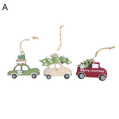 

3Pcs Hanging Wooden Christmas Tree Cabin Elk Car Ornament Home Mall Window Decor