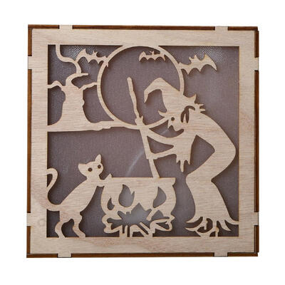 

Wooden Halloween Square Pendant LED Light Festival Home Decoration Craft