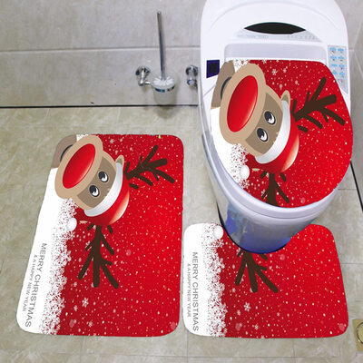 

Christmas Santa Claus Cloth Toilet Foot Pad Cover Toilet Seat Cover Radiator Cap Cover Decorations Bathroom Set