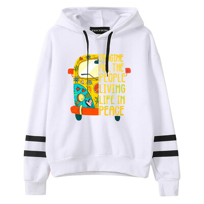 

Womens Peace Love Sign Hippie Bus Hoodie 60s 70s 80s Retro Sweater Sportswear
