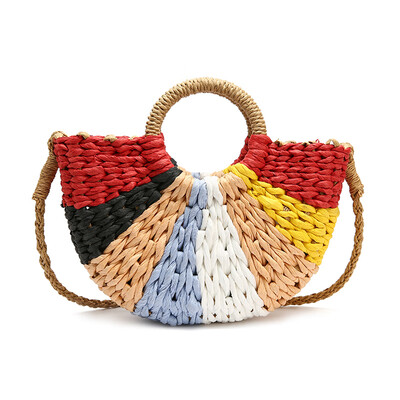 

New Semi-circle Fashion Braided BauNu Handmade Tide of BauNu Beach Bag with One Shoulder&Oblique Slip for Seaside Holiday