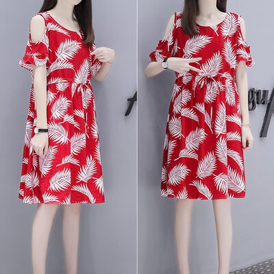 

Literary retro loose thin high waist strapless print A word doll dress