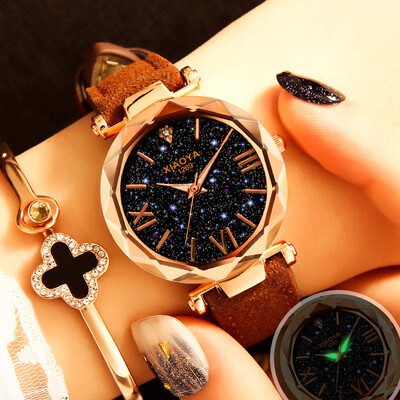 

Watch waterproof fashion Korean version of simple casual atmosphere retro luminous star quartz female watch