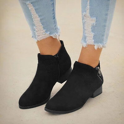 

Rose Womens Comfortable Round Toe Thick Heel Hollow Slip On Zipper Shoes Ankle Boots