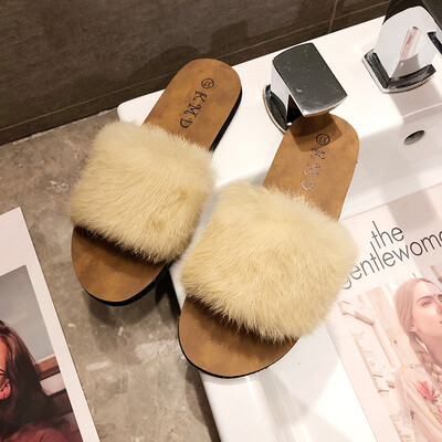 

Sandals for women wearing fashionable Korean version of Baitao Flat Bottom One-word Slippers with Cross Hair Slippers
