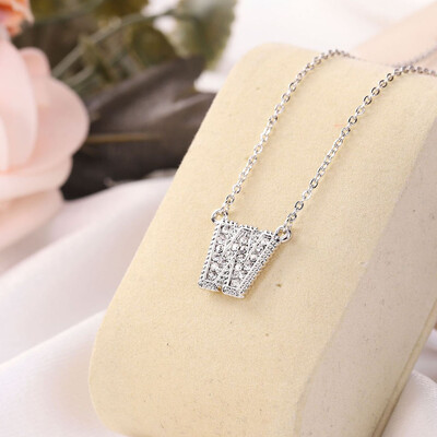 

Fashion Women 26 Double Sided English Alphabet Diamond Silver Color Necklace