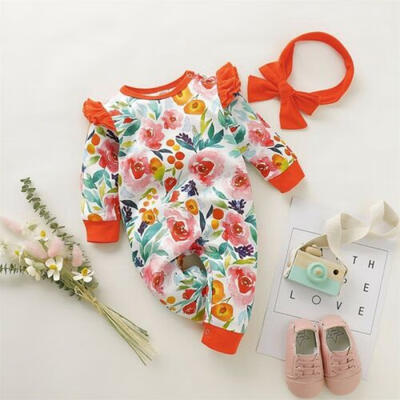 

UK Baby Girls Floral Romper Jumpsuit Bodysuit Playsuit Newborn Winter Clothes