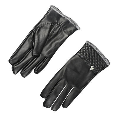 

2pcs Winter Warm PU Leather Women Crystal Touch Screen Waterproof Gloves