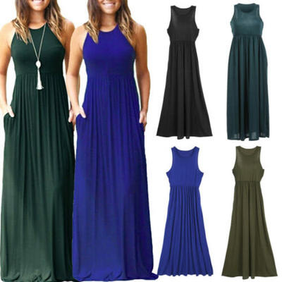 

US Women Boho Long Maxi Casual Dress Evening Party Beach Dresses Summer Sundress