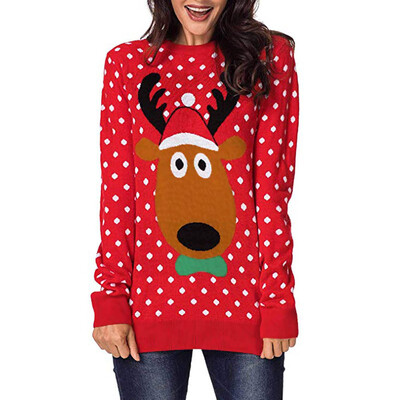 

Nomeni Womens Christmas Pullover Reindeer Patterns Floral Dot Print Tops Blouse Shirt