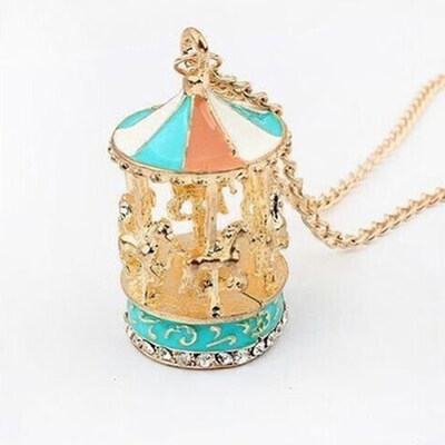 

Sweet Enamel Carousel Merry Go Round Horse Charm Pendant Sweater Chain Necklace