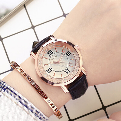 

Watch female Korean version of simple fashion waterproof high school student belt luminous rhinestone cute fashion watch quartz wa