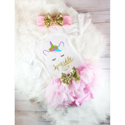 

Newborn Baby Girls Unicorn Top Romper Tulle Short Pants Skirt Outfits Clothes