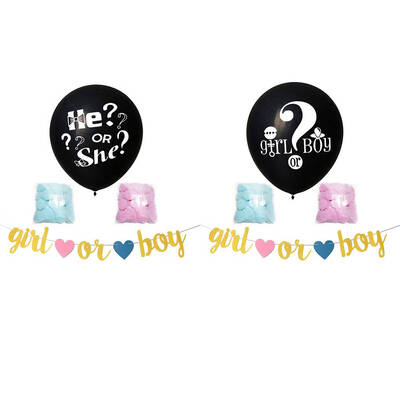 

1 Set 36 Inch Black Round Latex Balloon Banner Boy or Girl He or She Gender Reveal Party Balloon with Pink Blue Confetti