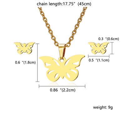 

Charms Jewelry Set Hollow Butterfly Animal Plant Leaves Dragonfly Flowers Pendant Necklace Stud Earrings for Women Gold Color
