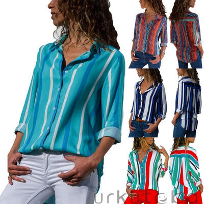 

Fashion Womens Long Sleeve Loose Blouse Casual Shirt Summer Chiffon Tops T-Shirt