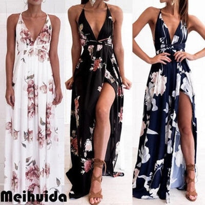 

Womens Floral Long Maxi Dress Sleeveless Evening Party Summer Beach Sundress