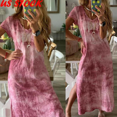 

US Plus Size Womens Cotton Summer Short Sleeve Long T-Shirt Ladies Casual Dress