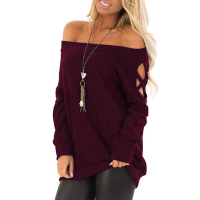 

Sweater Women Tops Autumn Stylish Sexy Solid Color Long Sleeve Sweater Slash Neck Personality Sweater