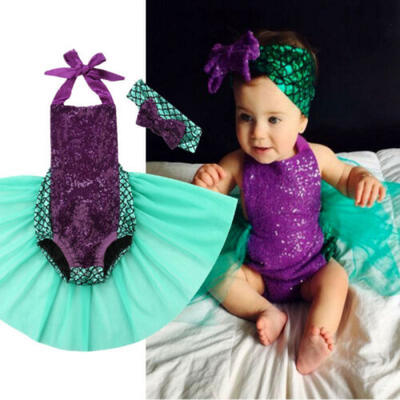 

2PCS Newborn Baby Girl Mermaid Bodysuit Tulle Dress Romper Jumpsuit Outfit