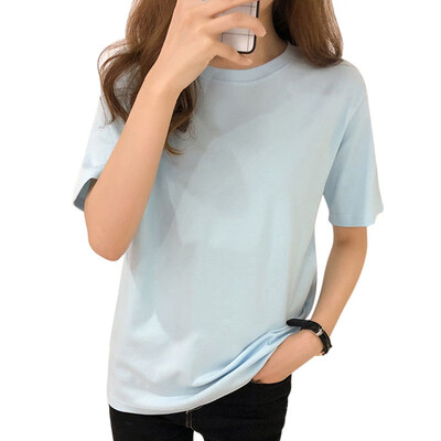 

Women T-Shirts Summer Tee Shirt Women Solid Color Casual Loose Short Sleeve O-Neck Ladies Tees Tops Koran Female T Shirt