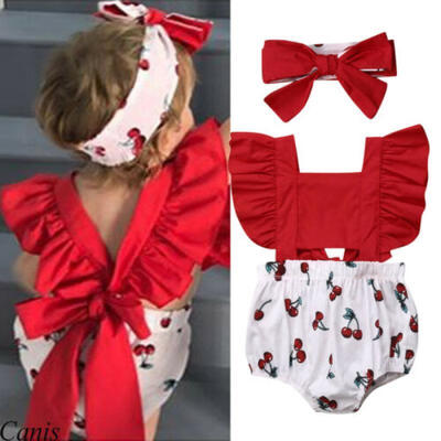

2Pcs Newborn Kids Baby Girl Ruffle Romper Big Bow Bodysuit Sunsuit Outfit Summer