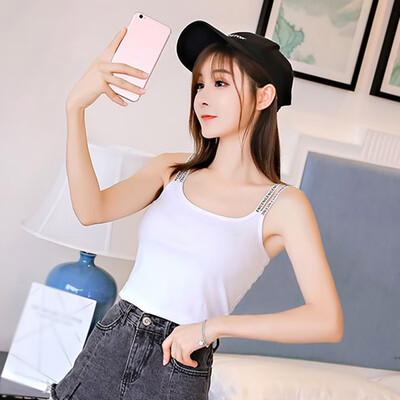 

2019 Summer New Style Elegant Fashion Design Womens Sleeveless U Neck Letter Print Spaghetti Strap Sleeveless Pullover Camisole