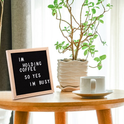 

10 x 10 Black Felt Letter Boards with 423 Letters Changeable Letter Board Oak Wood Frame with Mounting Hook Canvas Bag