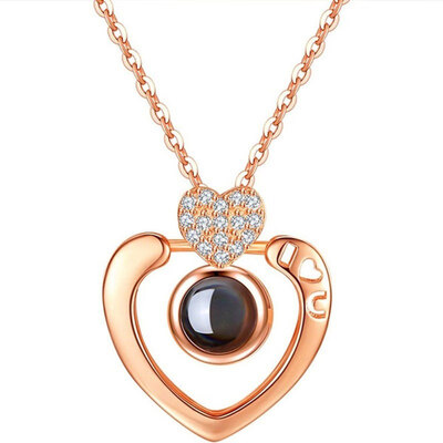 

I Love You 100 Languages Light Projection RoundHeart Pendant Necklace Jewelry