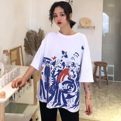 

Women Summer T-Shirt Casual Loose Short Sleeve Tee Sexy V-Neck Cotton Female Ladie Plus Size Hip Hop Streetwear