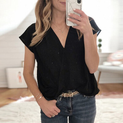 

Starmoon Women Summer V Neck Short Sleeve Shirt Casual Tunic Tops Blouse