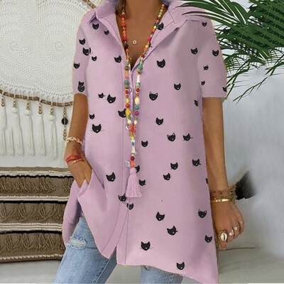 

Starmoon Womens Loose Recreational Printed Short Sleeve V-Collar Summer Shirt