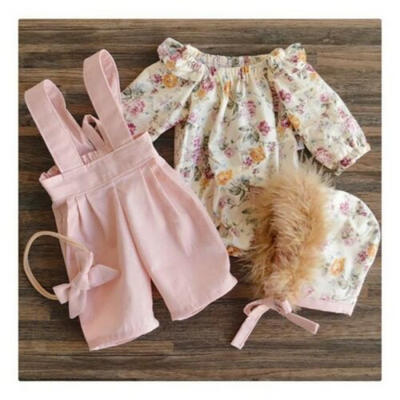 

UK Toddler Kids Baby Girl Floral Tops Bib Strap Overalls Pants Outfits Clothes