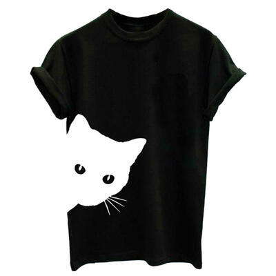 

Cat Looking Out Side Printing Plus Size Women T shirt Cotton Casual Funny T-Shirt