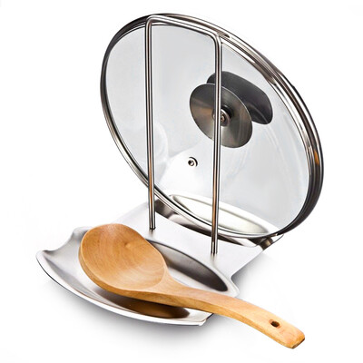 

Stainless Steel Pan Pot Rack Cover Lid Rest Stand Spoon Holder