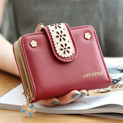 

Simple Square Cute Lady Wallet Folding Hollow Out Short Paragraph Small Wallet Mini Coin Card Holder Purse Handbag