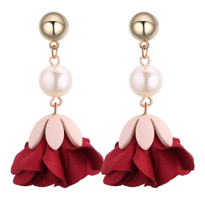 

2018 Korean Flowers Fashion Jewelry Simulated Pearl Beads Simple Long Earrings For Women