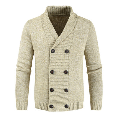

Toponeto Mens Casual Knit Double-Breasted Jacket Cardigan Long Sleeve Jacket Shirt