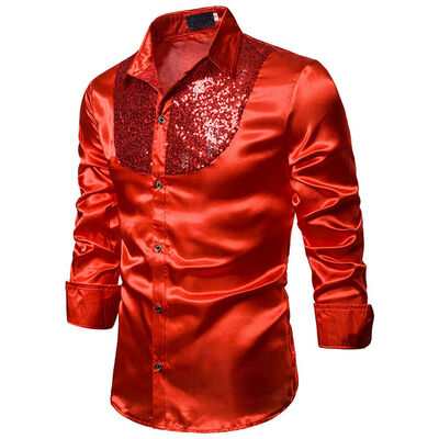 

Formal Men Slim Ball Wedding Silk-Like Satin Long Sleeve Dress ShirtsTOPS -XXL