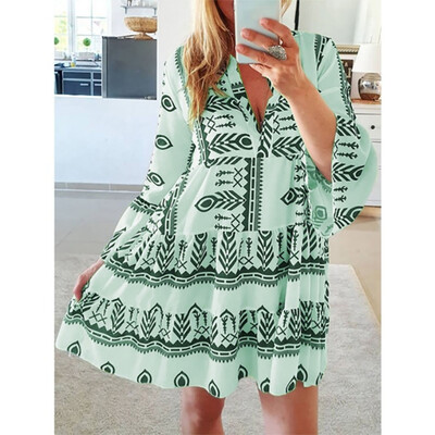 

Tailored Womens Autumn&Winter Fashion Printed V-collar Long Sleeve Dresses