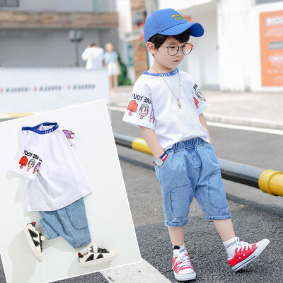 

2PcsSet Summer Children Baby Boys Casual Short Sleeve Cartoon Print T-shirt TopsShorts Costume Set