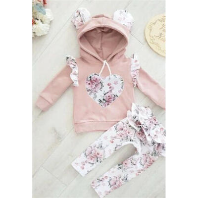 

UKBaby Girl Newborn Hooded Tops Sweatshirt Ruffle Pants Outfit Clothes Tracksuit