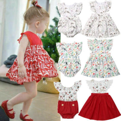 

US Sister Matching Outfits Toddler Kid Baby Girls Xmas Deer Romper Dress Clothes