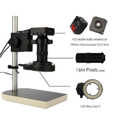 

16M Pixels 1080P 130X High Speed Industrial Microscope Set HD Multimedia Interface Microscope Camera with LED Ring Light&Remot
