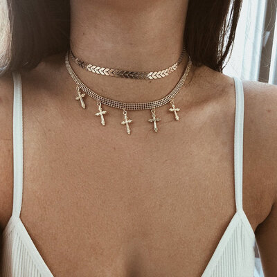 

Collar Multi Layer Choker Necklace Cross Chokers Necklaces For Women chocker Set Jewelry 2018