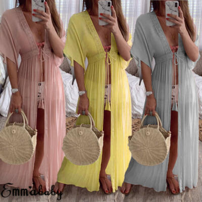 

Womens Bikini Cover Up Swimwear Beach Maxi Wrap Skirt Sarong Kimono Kaftan Dress