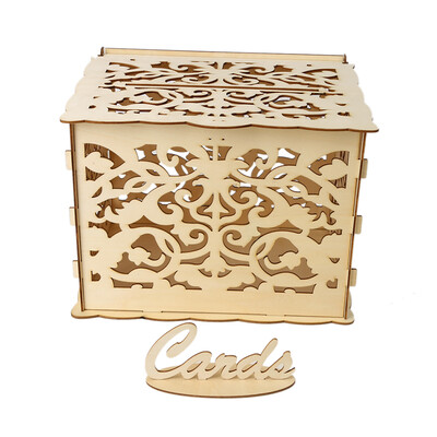

DIY Wooden Wedding Card Box with Lock&Card Sign Rustic Hollow Gift Card Holder for Reception Wedding Anniversary Party Decorat