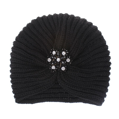 

Tailored Women Ladies Solid Color Rhinestone Knited Headgear Beanie Tail Hat Cap