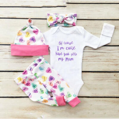 

Fashion Newborn Baby Girl Cotton Tops Romper Pants Outfits 4Ps Set Clothes 0-24M