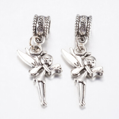 

Tibetan Style Alloy European Dangle Beads Large Hole Pendants Fairy Antique Silver 35mm Pendant 25x14x3mm Hole 45mm